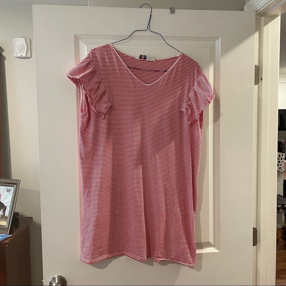 Vineyard Vines Red Stripe Ruffle Dress